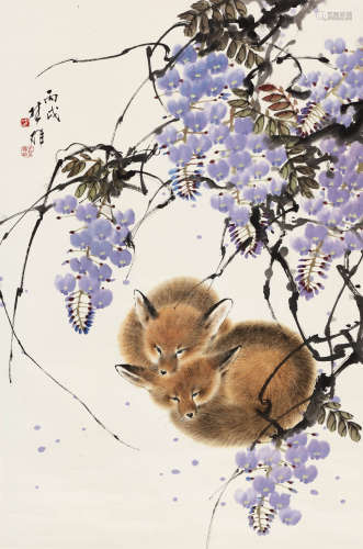 方楚雄（b.1950） 狐狸紫藤 镜片 纸本