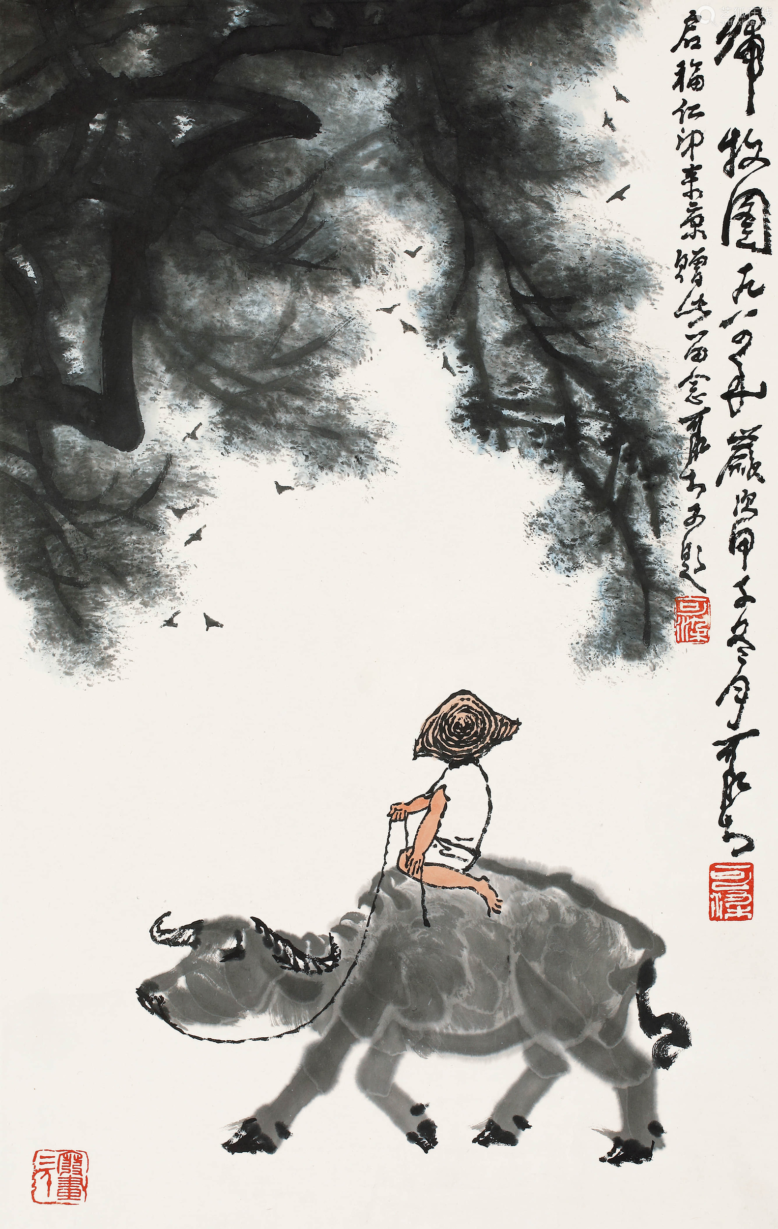 李可染(1907～1989) 归牧图 镜片 纸本-【成交 价格 图片】