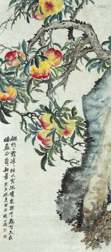 赵士鸿（1879～1954） 寿桃 立轴 金笺