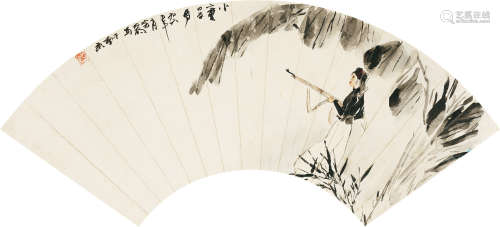 1924～2002 亚明 女游击队员 设色纸本 扇面