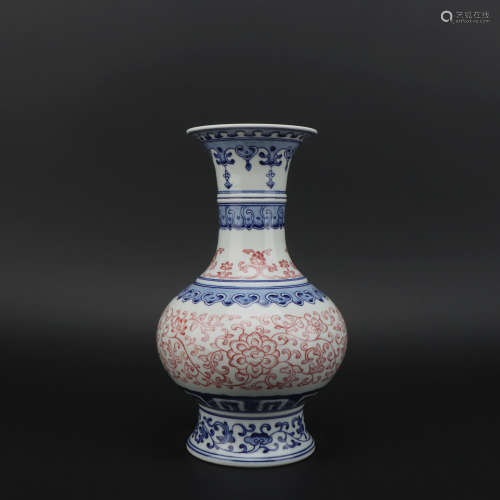 An underglaze-blue and copper-red 'floral' vase