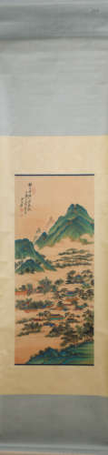 A Zhang daqian's green landscape painting