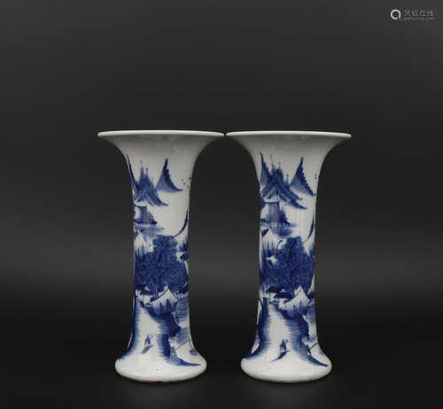 A pair of blue and white 'landscape' vase