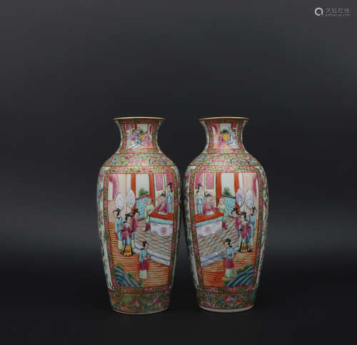 A pair of Guang cai 'figure' vase