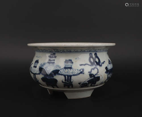 A blue and white censer