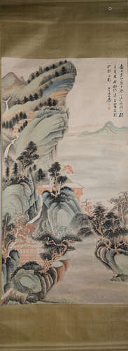 A Zhang daqian's green landscape painting