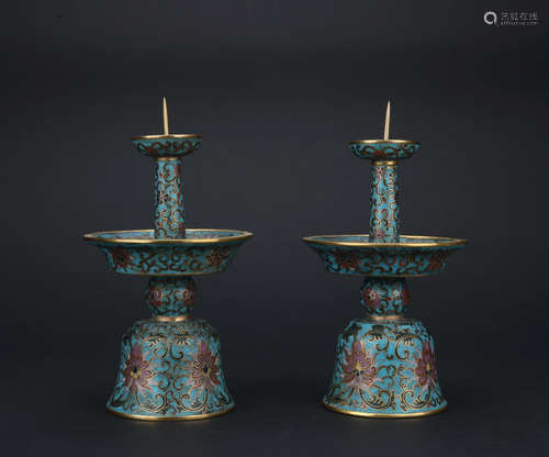 A cloisonne enamel 'floral' candlestick