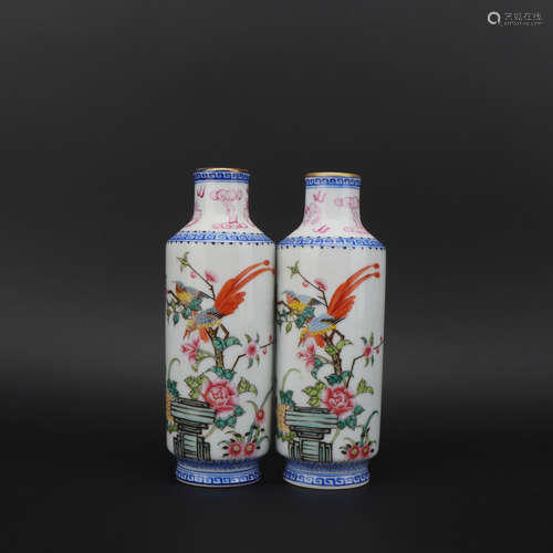 A pair of enamel 'floral' vase