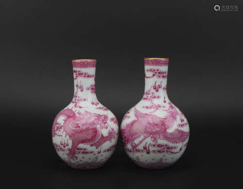 A pair of carmine glazed vase