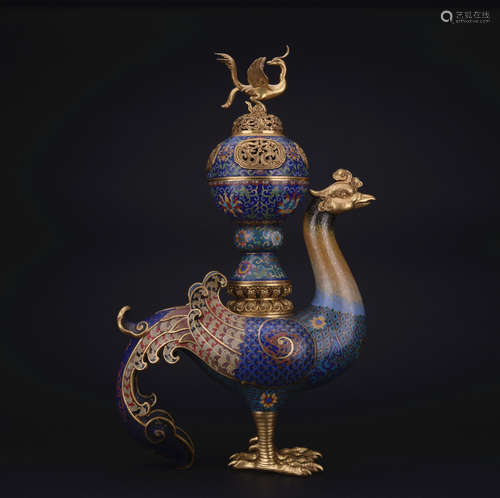 A cloisonne phoenix censer