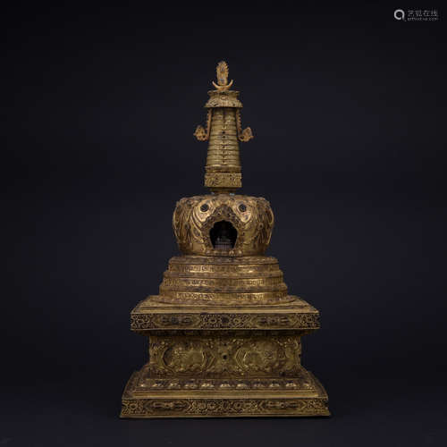 A  gilt bronze pagoda