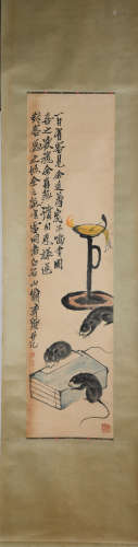 A Qi baishi's mouse and oil lamp painting