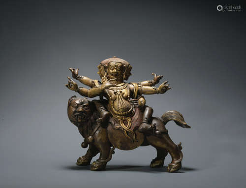 A gilt bronze statue of Mahakala