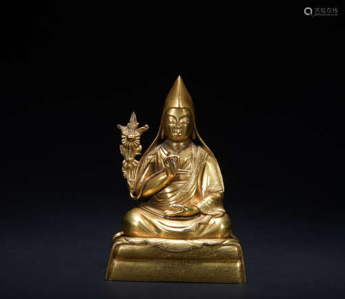 A gilt bronze  statue of Tsongkhapa