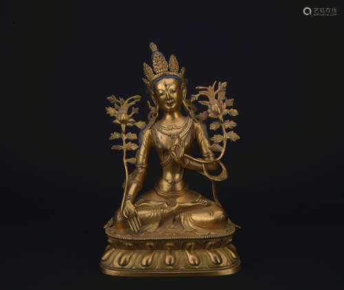 A gilt bronze statue of Manjushri