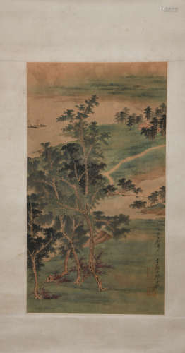 A Zhang daqian's landscape circle painting