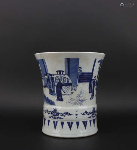 A blue and white 'figure' pen container