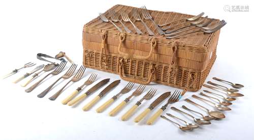 A pair of Victorian Exeter hallmarked silver forks, together with silver plated wares including