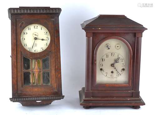 A 20th Century rectangular cased mantel clock, with Roman numerals, height 45cm, together with an