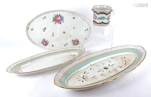 Four items of early 20th Century Continental porcelain, a Dresden pot with rococo scrolling handles,