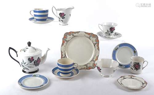 A Royal Albert Masquerade rose mid 20th Century tea set, consisting of teapot, twelve saucers,