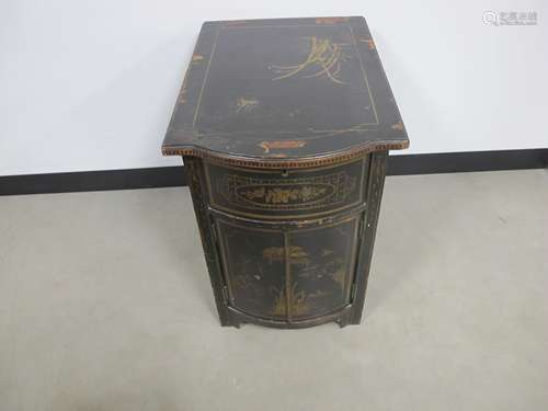 A vintage Chinoiserie decorated cabinet rising top with double doors below, (converted gramophone