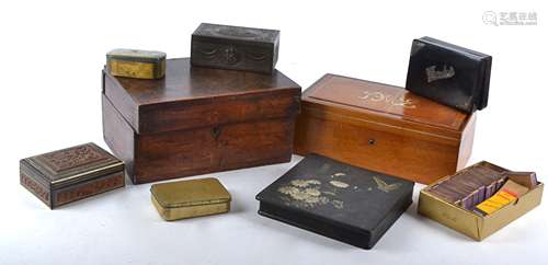 A late 19th or early 20th Century honey oak ebony and bone strung box, with satin effect interior,