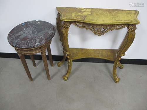 two pieces of continental style furniture, console table with a serpentine top, pierced decorated