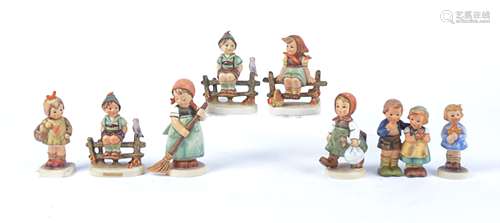 Eight Goebel Hummel figures of children, comprising 'Grandma's Girl' no.561, 'Little Sweeper' no.