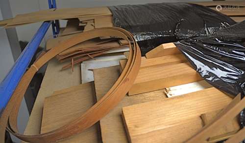 An extensive collection of timber edging sheets and veneers, including oak, rosewood and walnut,