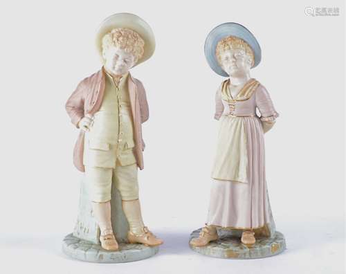 A pair of James Hadley Royal Worcester blush ivory figural shakers, probably for pounce the