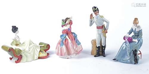 Four Royal Doulton figures, comprising 'Maytime' HN2113 1953/1967 signed by Michael Doulton, 'At