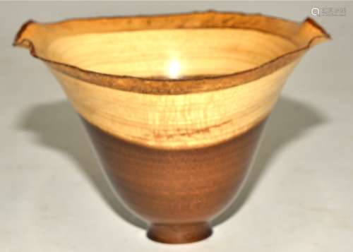 Bert Marsh (1932-2011) a laburnum turned wood flared footed bowl, incised mark to foot of base, 10.