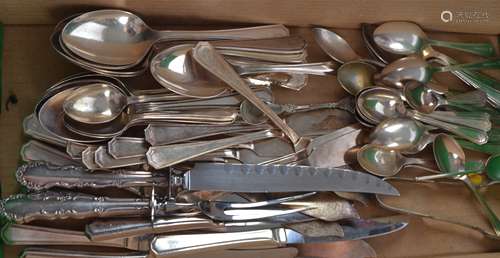 A collection of silver plated cutlery, to include knives, forks and spoons, fish knives, carving