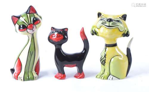 Lorna Bailey (contemporary British) a pottery figure of a cat standing on all four paws, in black