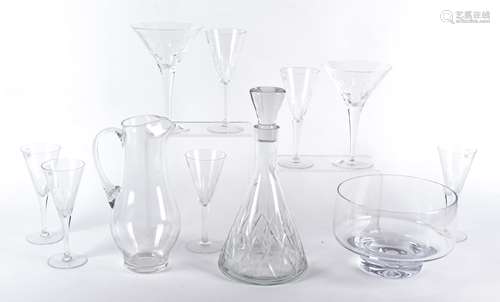 An 'MCG' 'My Colour Glass' contemporary decanter of near conical form, height 33cm, together with