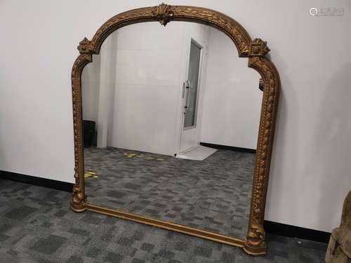 A large wooden gilt framed over mantel mirror, 149cm x 150cm