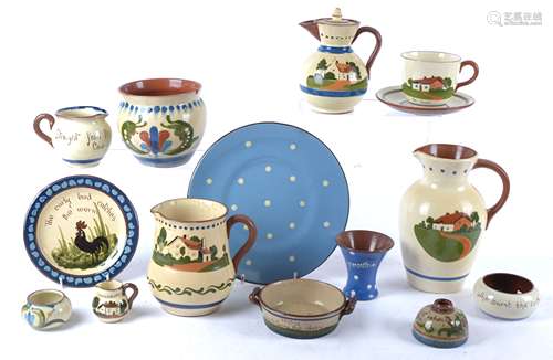 A group of Torquay Devon Ware pottery with slipware decoration of various mottos to include 'Life