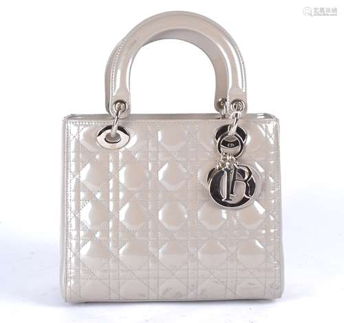 A Christian Dior Lady Dior handbag, with grey quilted Cannage pattern, grey lining, the polished