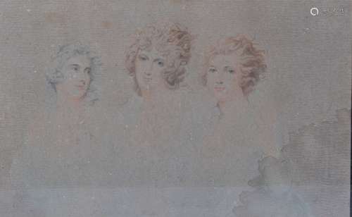 A print of Georgian beauties in a vere eglomise frame, AF, internal dimensions 21.5cm x 29cm