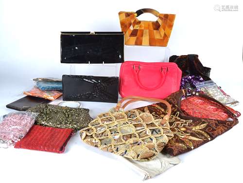 A selection of 20th Century handbags, leather, silk and fabric examples, some with beaded and