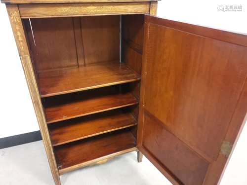 An Edwardian inlayed rosewood mirrored music cabinet with neo-classical inlay decoration, missing