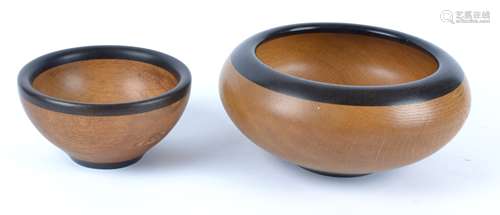 Paul Swan (Contemporary British) two 'Two Oaks' turned wood bowls, the largest diameter 19cm and the