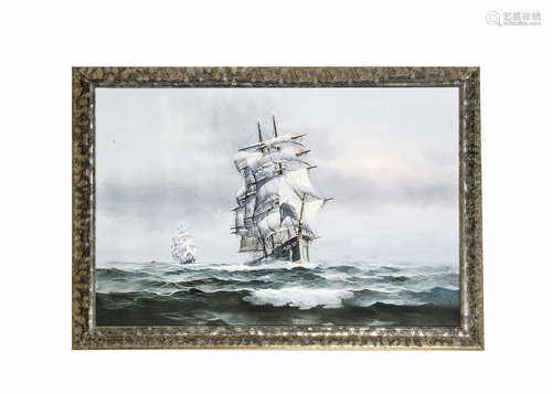 Marine Oils on Canvas, two framed nineteenth century scenes each depicting two sailing vessels under