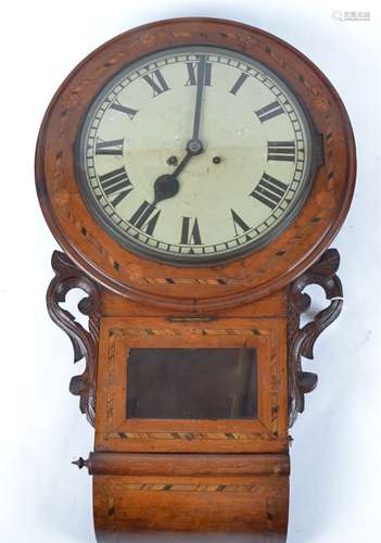 A Victorian walnut drop dial wall clock, the Tameside fusée movement behind a circular white dial