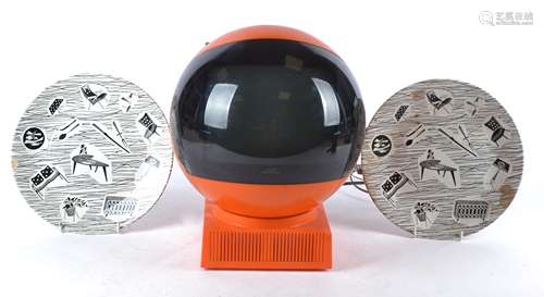 A mid 20th Century 1970's retro orange JVC Videosphere television from the age of the space race