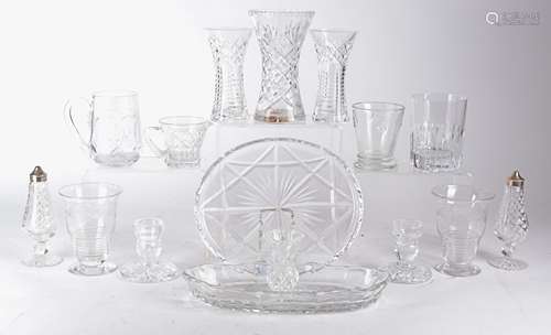 A pair of Stuart crystal vessels of footed stepped form with etched floral decoration, height