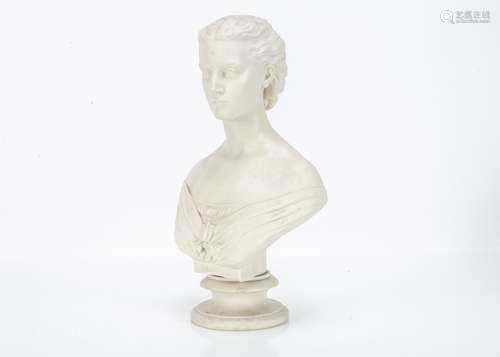 Victorian Copeland Parian Ware Bust of Princess Alexandra, mounted on a Parian socle inscribed Art