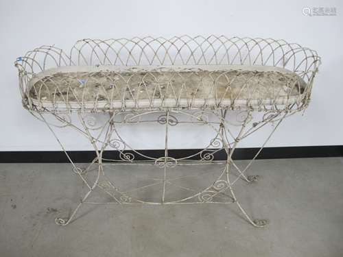 A vintage wire work plant stand, finished in white, 42cm x 26cm x 83cm