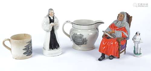 Two pieces of Georgian and later Staffordshire pottery relating to the Methodist preacher John